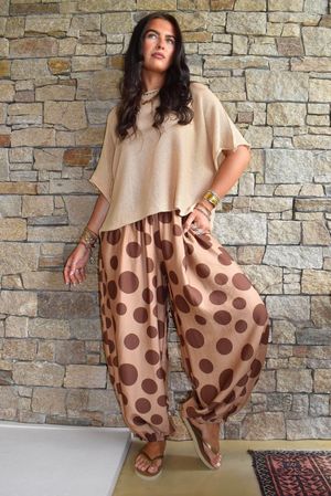 Basso Big Dot Balloon Cuff Pant Tan & Chocolate